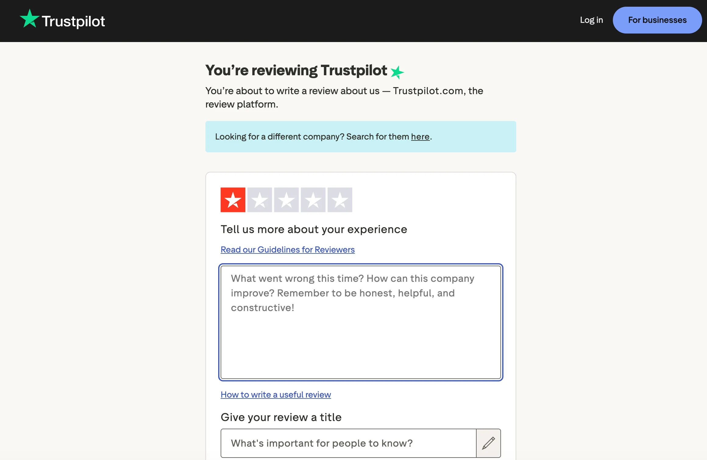 TrustPilot 用户点击按钮进入后的页面
